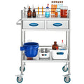Stainless Steel 2 Layer Medical Utility Cart Lockable Wheels Drawers