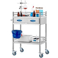 Stainless Steel 2 Layer Medical Utility Cart Lockable Wheels Drawers