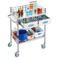 Stainless Steel 2 Layer Medical Utility Cart Lockable Wheels Drawers
