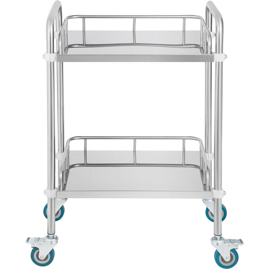 Lab Rolling Cart, 2-Shelf Stainless Steel Rolling Cart, Lab Serving Cart with Swivel Casters, Dental Utility Cart for Clinic, Lab, Hospital, Salon, 15.16"x21.57"x34.06"