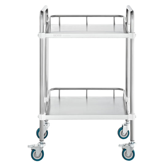 Stainless Steel 2-Shelf Rolling Cart Lab Dental Utility Swivel Casters