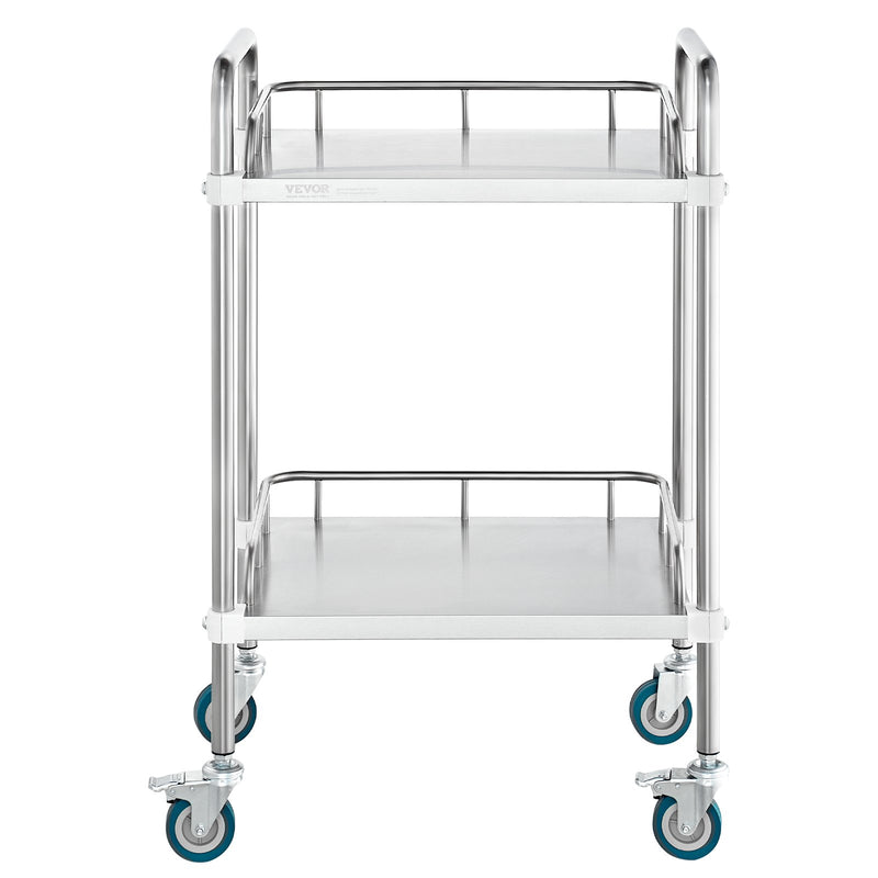 Stainless Steel 2-Shelf Rolling Cart Lab Dental Utility Swivel Casters