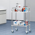 Stainless Steel 2-Shelf Rolling Cart Lab Dental Utility Swivel Casters