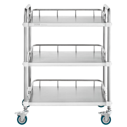 Stainless Steel 3-Shelf Rolling Cart 26x15x34" Swivel Casters