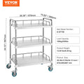 Stainless Steel 3-Shelf Rolling Cart 26x15x34