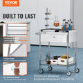 2 Layer Stainless Steel Medical Cart 100kg Utility Drawer Silent
