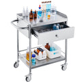 2 Layer Stainless Steel Medical Cart 100kg Utility Drawer Silent