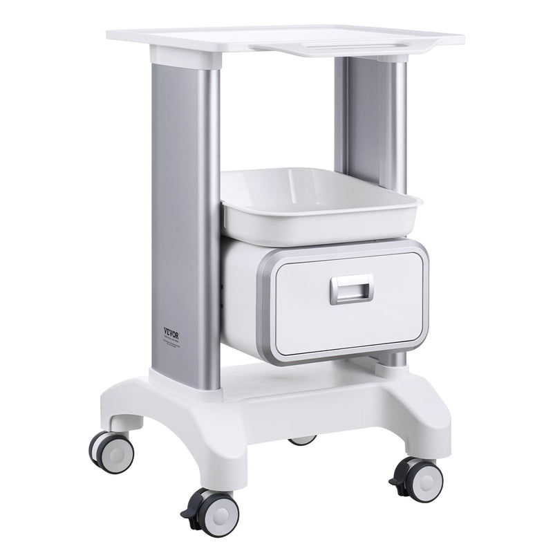 2 Tier Medical Cart Mobile Lab Cart Drawer White 80cm
