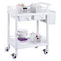 2 Tier Lab Cart Mobile Medical Trolley 2 Drawers White