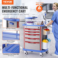 5 Tier Lab Cart 5 Drawers 4 Wheels Trash Cans Blue