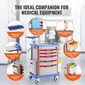5 Tier Lab Cart 5 Drawers 4 Wheels Trash Cans Blue