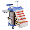 5 Tier Lab Cart 5 Drawers 4 Wheels Trash Cans Blue