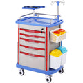 5 Tiers Lab Carts, Lab Utility Cart with 5 Drawers & 4 Silent Wheels, Mobile Medical Cart with PP Material, Lab Rolling Cart with 2 Trash Cans for Lab, Clinic, Hospital, Salon, Blue