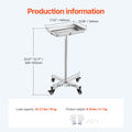 Stainless Steel Mayo Removable Tray Medical Adjustable Height Wheels 35lbs Capacity