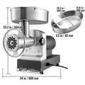 Electric Meat Grinder, 9.5 Kg/Min Capacity, Countertop Industrial Meat Mincer w/ Blade, Grinding Plate, Sausage Maker & Kubbe Kit, Carbon Steel Commercial Meat Grinder for Kitchen Restaurant