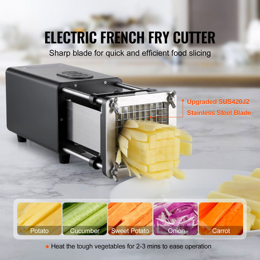 Electric French Fry Cutter, Potato Slicer with 1/2-Inch and 3/8-Inch Stainless Steel Blades, Potato Cutter Chopper w/ Anti-slip Feet, Great for Potato, French Fries, Cucumber, Vegetables, Carrot