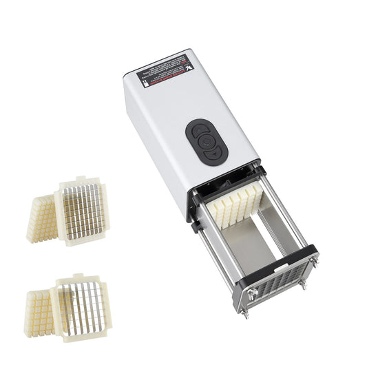 Electric French Fry Cutter, Potato Slicer with 1/2-Inch and 3/8-Inch Stainless Steel Blades, Potato Cutter Chopper w/ Anti-slip Feet, Great for Potato, French Fries, Cucumber, Vegetables, Carrot