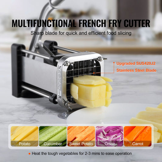 French Fry Cutter, Potato Slicer with 1/2-Inch and 3/8-Inch Stainless Steel Blades, Manual Potato Cutter Chopper with Suction Cups, Great for Potato, French Fries, Cucumber, Vegetables, Carrot