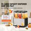 Commercial Beverage Dispenser, 3 Tanks 12 L Per Tank Juice Dispenser, 370W Stainless Steel Ice Tea Drink Machine with 7℃-12℃ Cooling Temperature, for Cold Drink Restaurant Bar Party