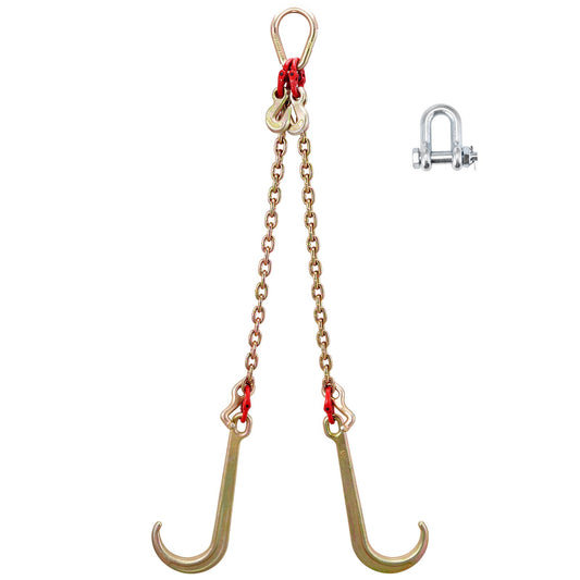 V Bridle Chain, 5/16 in x 2 ft Bridle Tow Chain, Grade 80 V-Bridle Transport Chain, 9260 Lbs Break Strength with TJ Hooks and Crab Hooks, Heavy Duty Pear Link Connector and Chain Shorteners