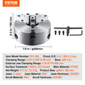 3-Jaw Lathe Chuck 200mm Self-Centering with T-Key & Hex Wrench