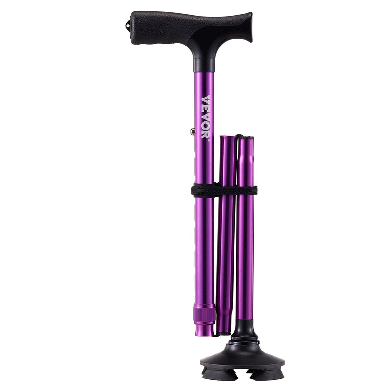 Folding Walking Cane 4-Prong Base 8-Level Height Adjustable