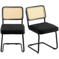 Rattan Dining Chair Set of 2 Black Velvet Upholstered