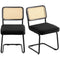 Rattan Dining Chair Set of 2 Black Velvet Upholstered