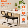 Rattan Dining Chair Set of 2 Black Velvet Upholstered