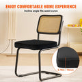 Rattan Dining Chair Set of 2 Black Velvet Upholstered