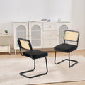 Rattan Dining Chair Set of 2 Black Velvet Upholstered