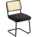 Rattan Dining Chair Set of 2 Black Velvet Upholstered