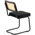 Rattan Chairs, Set of 2, Mid Century Modern Dining Chair, Upholstered Velvet Accent Chair with Rattan Back, Retro Dining Room Kitchen Chair for Living Room, Bedroom, Reading Room, Office, Black