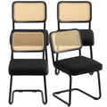 Rattan Dining Chairs Set 4 Velvet Upholstered Black Kitchen Retro