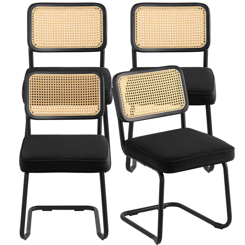 Rattan Dining Chairs Set 4 Velvet Upholstered Black Kitchen Retro