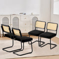 Rattan Dining Chairs Set 4 Velvet Upholstered Black Kitchen Retro