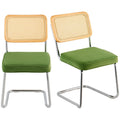 Rattan Dining Chairs Set of 2 Velvet Green Upholstered Kitchen