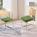 Rattan Dining Chairs Set of 2 Velvet Green Upholstered Kitchen