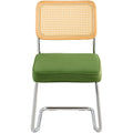 Rattan Dining Chairs Set of 2 Velvet Green Upholstered Kitchen
