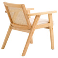 Rattan Chair, Mid Century Modern Dining Chair with Armrest, Upholstered Chair with Rattan Back, Retro Rattan Dining Room Kitchen Chair for Living Room, Bedroom, Reading Room, and Office, Beige