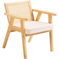 Rattan Dining Chair Armrest Upholstered Mid Century Beige
