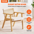 Rattan Dining Chair Armrest Upholstered Mid Century Beige