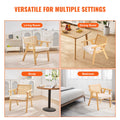 Rattan Dining Chair Armrest Upholstered Mid Century Beige