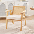 Rattan Dining Chair Armrest Upholstered Mid Century Beige