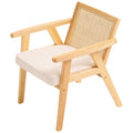 Rattan Dining Chair Armrest Upholstered Mid Century Beige