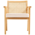 Rattan Dining Chair Armrest Upholstered Mid Century Beige