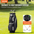 Golf Cart Bag 14 Way Divider 13 Pockets Black 600D Polyester