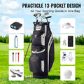 Golf Cart Bag 14 Way Divider 13 Pockets Black 600D Polyester