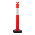 2 Pack Traffic Delineator Posts, 1140 mm Traffic Safety Cones with Fillable Base and Reflective Strips, Heavy Duty Delineator Posts for Construction Site, Parking Lot, Crowd Control, Red