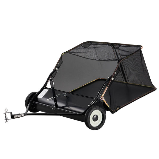 106.6 cm Lawn Sweeper Tow Behind, 12 cu.ft. Large Pull Behind Grass Sweeper, Heavy Duty Leaf & Grass Collector with Dumping Rope Design, Adjustable Sweeping Height for Picking Up Debris & Grass